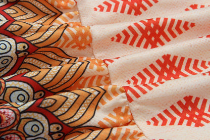 Ethnic Print Wrap V-Neck Flutter Sleeve Tiered Ruffle Mini Dress