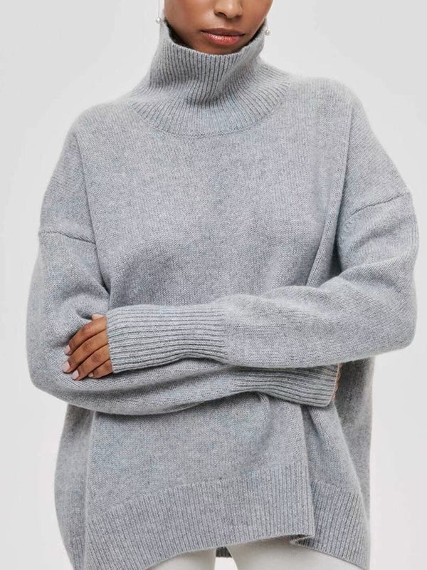 Solid High Neck Loose Sweater