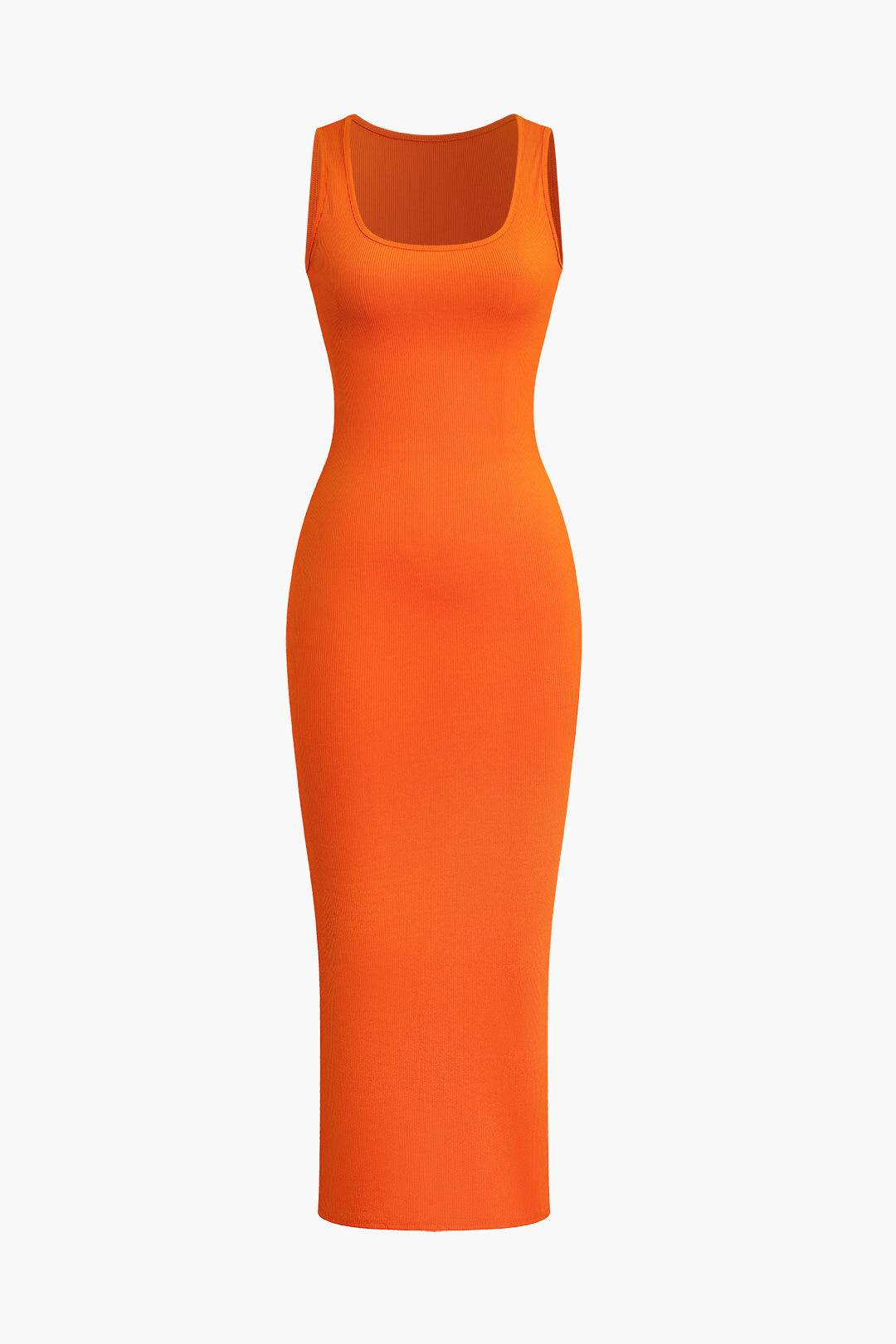 Ribbed Knit Scoop Neck Sleeveless Bodycon Midi Dress