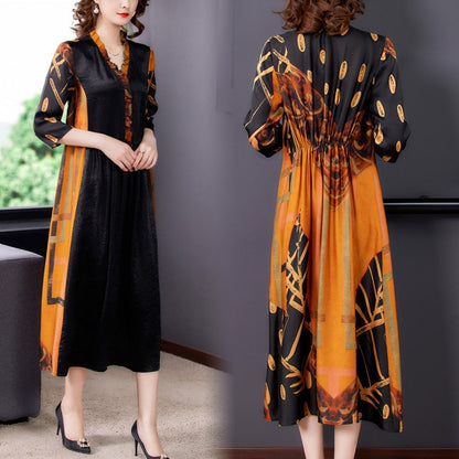 Plus Size Elegant Vintage Silk Midi Dresses