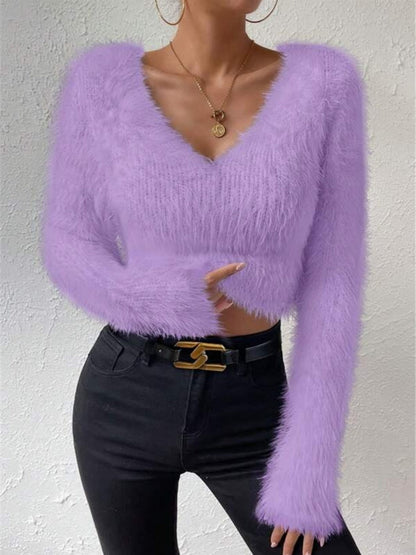 V-neck Plush Short Sweaters
