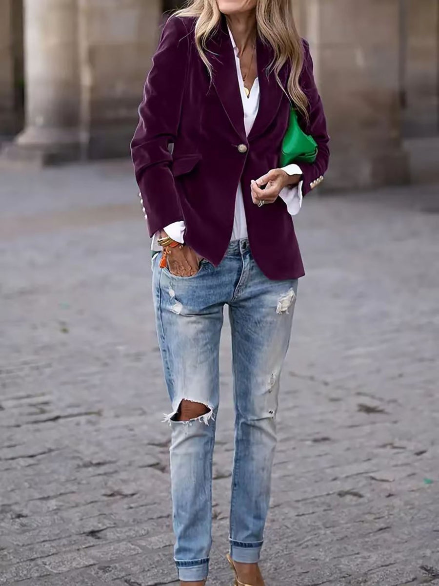 Slim Velvet Buttons Patch Pocket Blazer