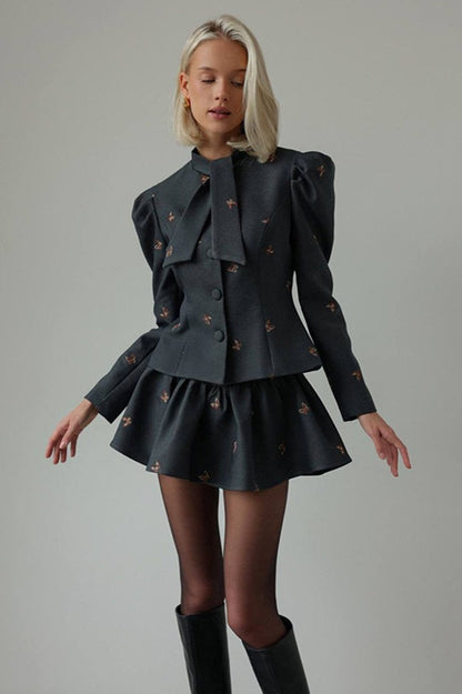 | Embroidered Blazer and Mini Skirt Set