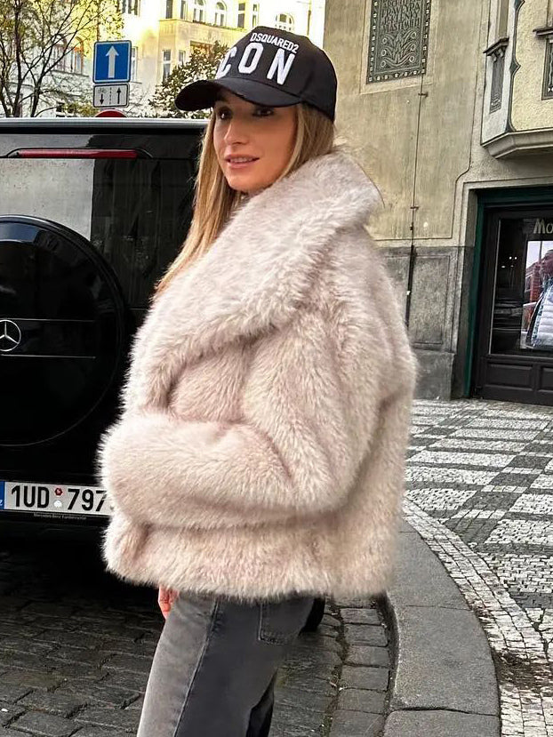 Faux Fur Coats Cozy Winter Women Chic Eco-friendly Fur Jacket In Burgundy