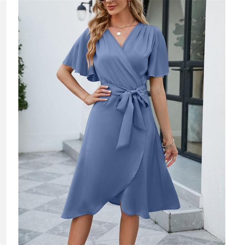 V-Neck Flared Sleeve Mini Dress in Multiple Colors