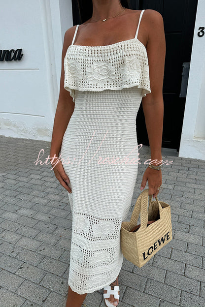 Solid Color Casual Knitted Hollow Slim Fit Cover-up Midi Dress