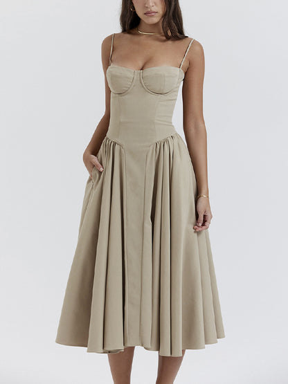 Vintage Solid Cami Midi Dress