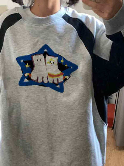 Cat Print Raglan Sweatshirt