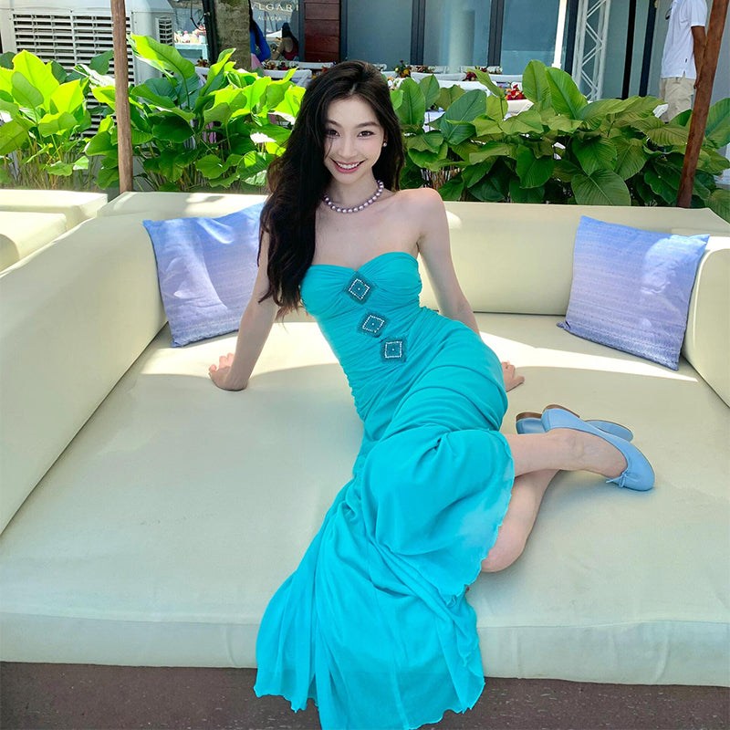 Teal Strapless Corset Maxi Dress – Sophisticated & Slimming Vacation Look