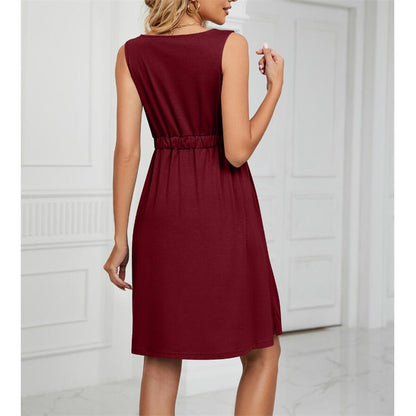 Solid Color Sleeveless Mini Dress with Button Details