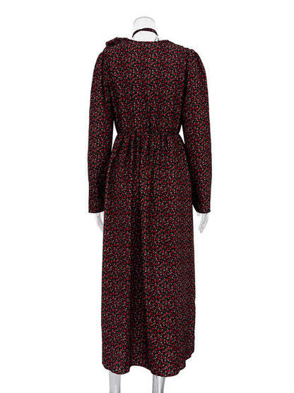 Floral Dress Bloosm Plunge High Slit Long Sleeves Busniess Casual Maxi Dresses