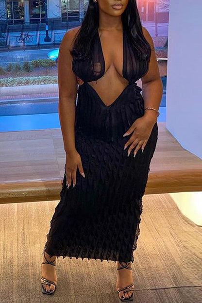 Wavy Pattern Sexy Wrap-Breast Strappy Maxi Dress