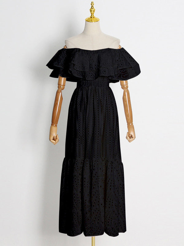 Boho Dress Lace Strapless Bateau Neck Layered Casual Summer Midi Dresses