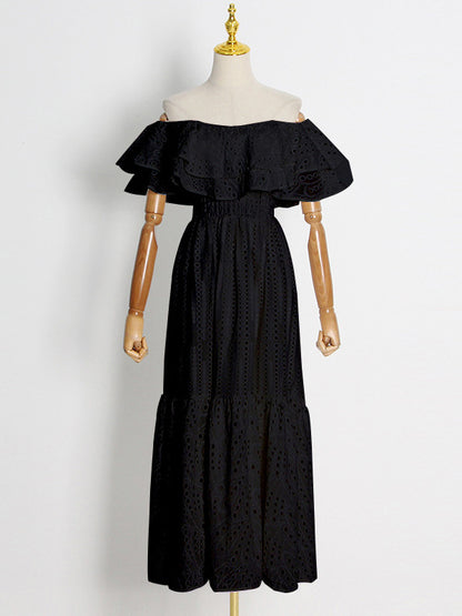 Boho Dress Lace Strapless Bateau Neck Layered Casual Summer Midi Dresses