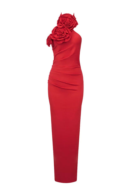 Moira Halter Floral Applique Maxi Dress
