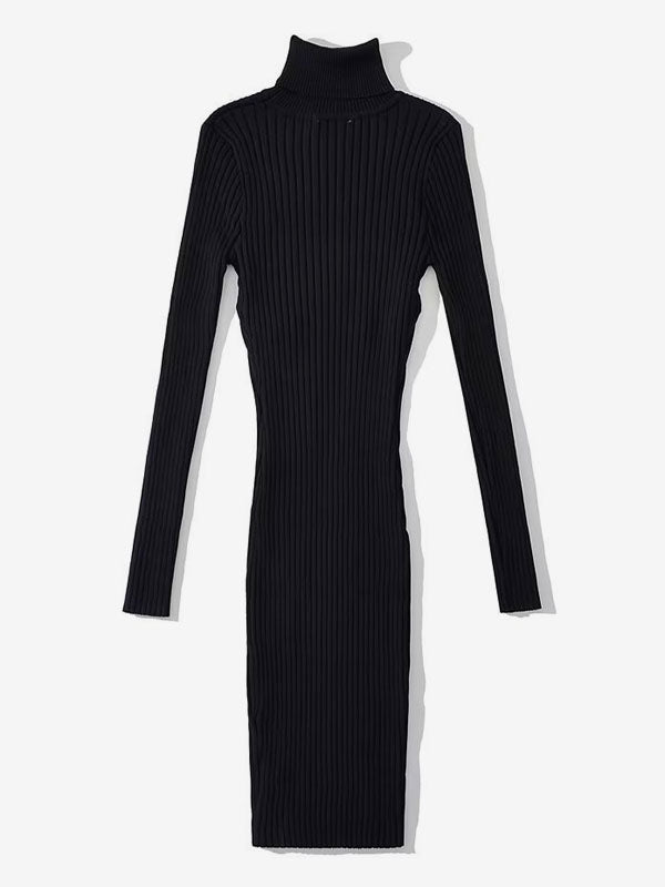 Sexy Sweater Dress Polo Neck Long Sleeves Cut Out Bodycon Mini Dresses