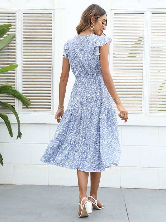 Floral Print Sexy V-Neck Sleeveless Midi Dress