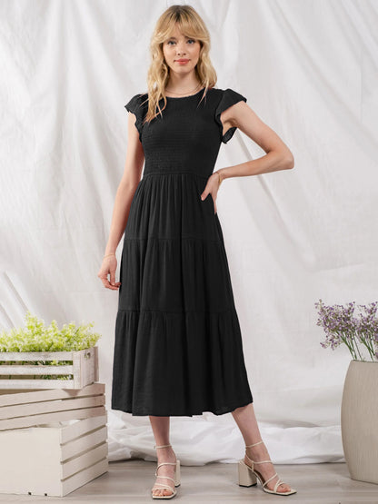 Party Dress Cotton Blend Casual Jewel Neck Short Sleeves Summer Midi Dress