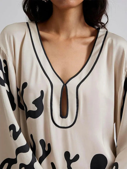 Chic V Neck Satin Print Maxi Dress | Fashion High Street Dress