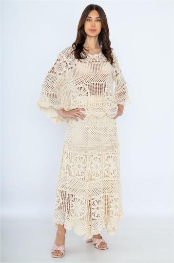 Knit Round Neck Long Sleeve Top ?Mid waist Knit Midi Dress Set