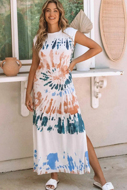 tie dye white maxi dress