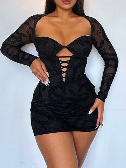 Bodycon Dresses Long Sleeves Sweetheart Neck Backless Midi Dress
