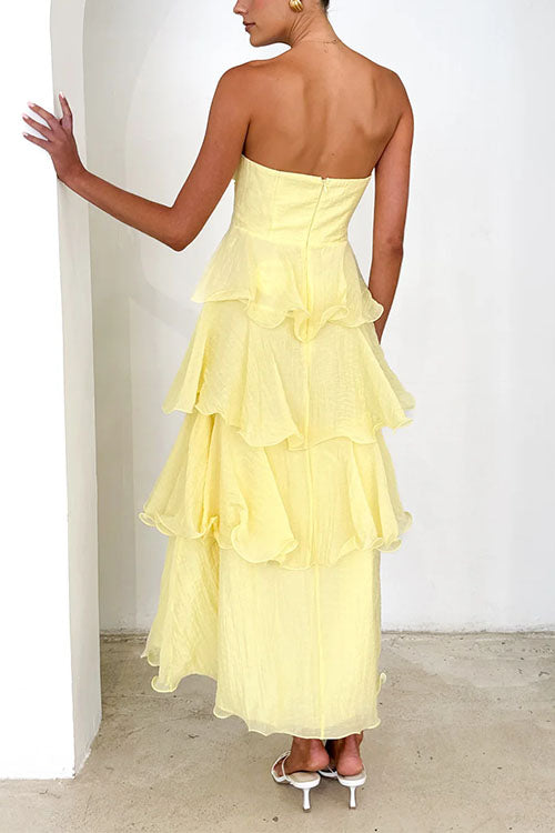 Strapless Ruffle Layered Maxi Dress