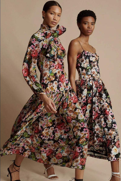 Floral Stand Collar Midi Dress