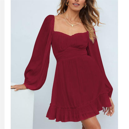 Ruffle Long Sleeve Square Collar Mini Dress in Multiple Colors