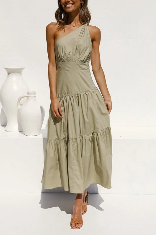 One Shoulder High Waist Tiered Maxi Dress
