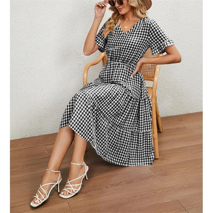 Square Neck Plaid Print Maxi Dress in Multiple Colors