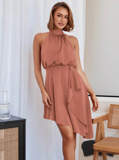 Birthday Pleated Casual Jewel Neck Sleeveless Midi Dress