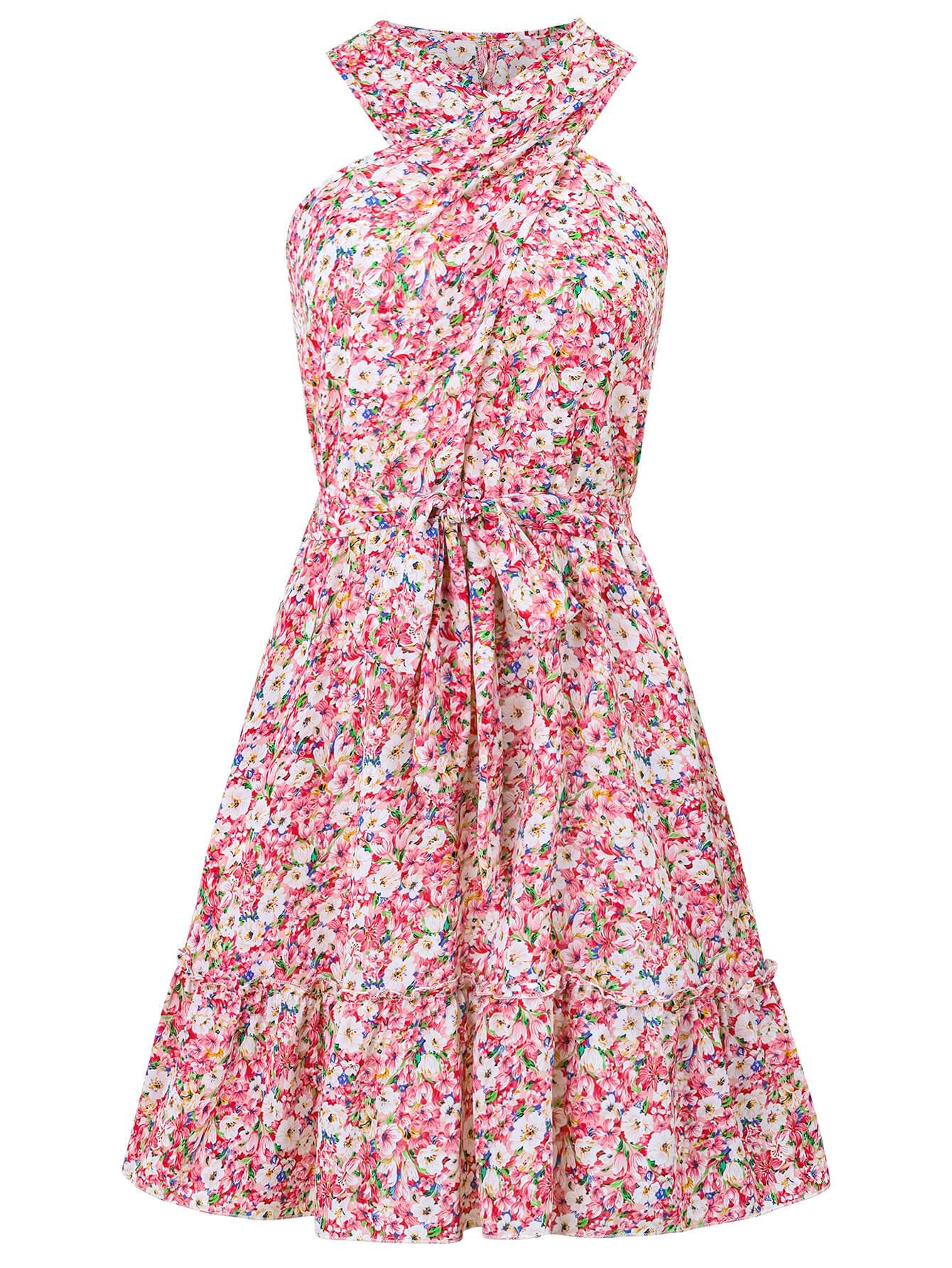 Ariana Halter Floral Mini Dress - Pink