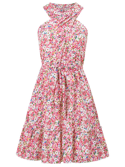 Ariana Halter Floral Mini Dress - Pink