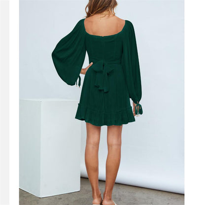 Ruffle Long Sleeve Square Collar Mini Dress in Multiple Colors