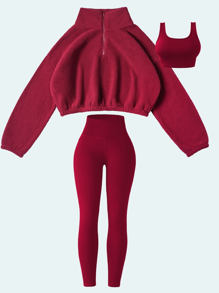 Tracksuit Plush Sweatshirt Yoga Pants Tank Tops Outdoor Leisure 3-piece Sets