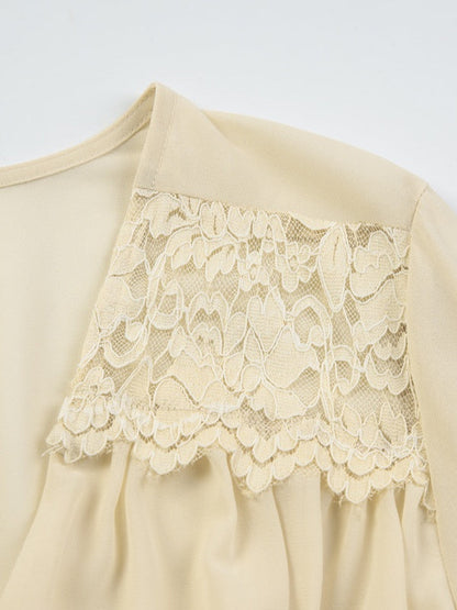 Two-piece Set: Lace Chiffon Cardigan Top, Loose-fitting Sheer Belted Skirt
