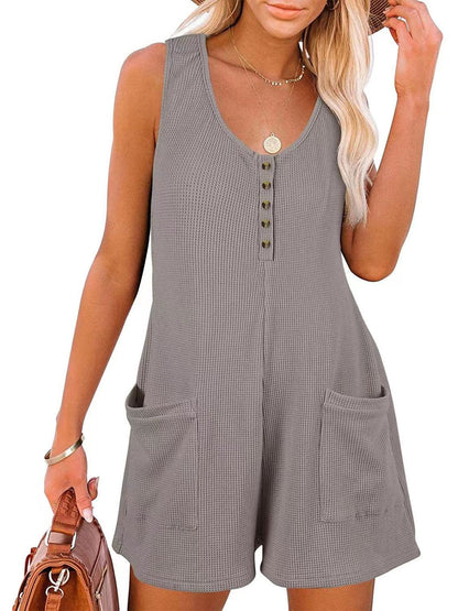 Casual Button-down Pocket Vest Jumpsuit