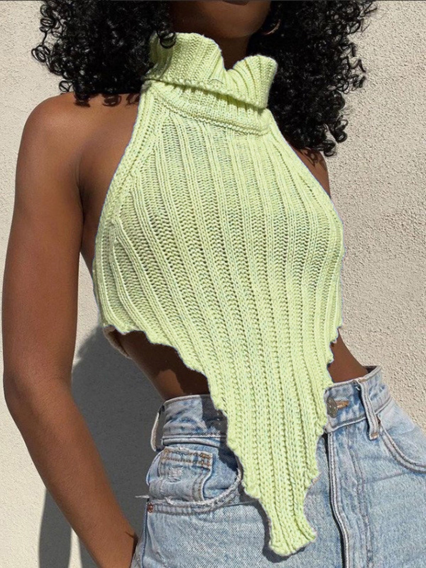 Turtleneck Irregular Hem Knitted Vest