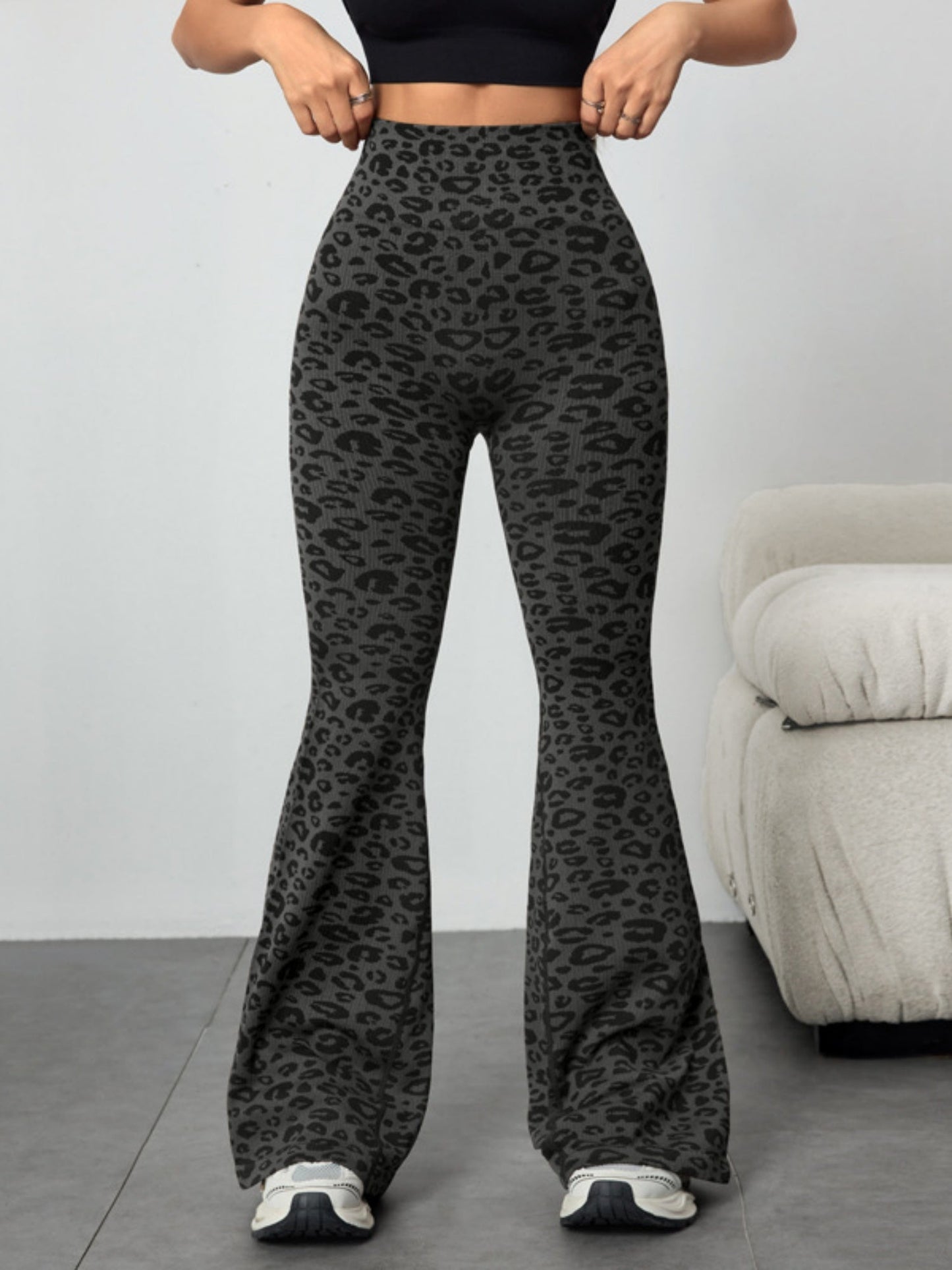 Leopard Print Abdominal Tightening And Buttock Lifting Flared Pants Fitness Exercise Pants