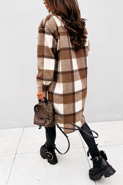 Margovil Long Sleeves Button Up Plaid Casual Shacket Jacket