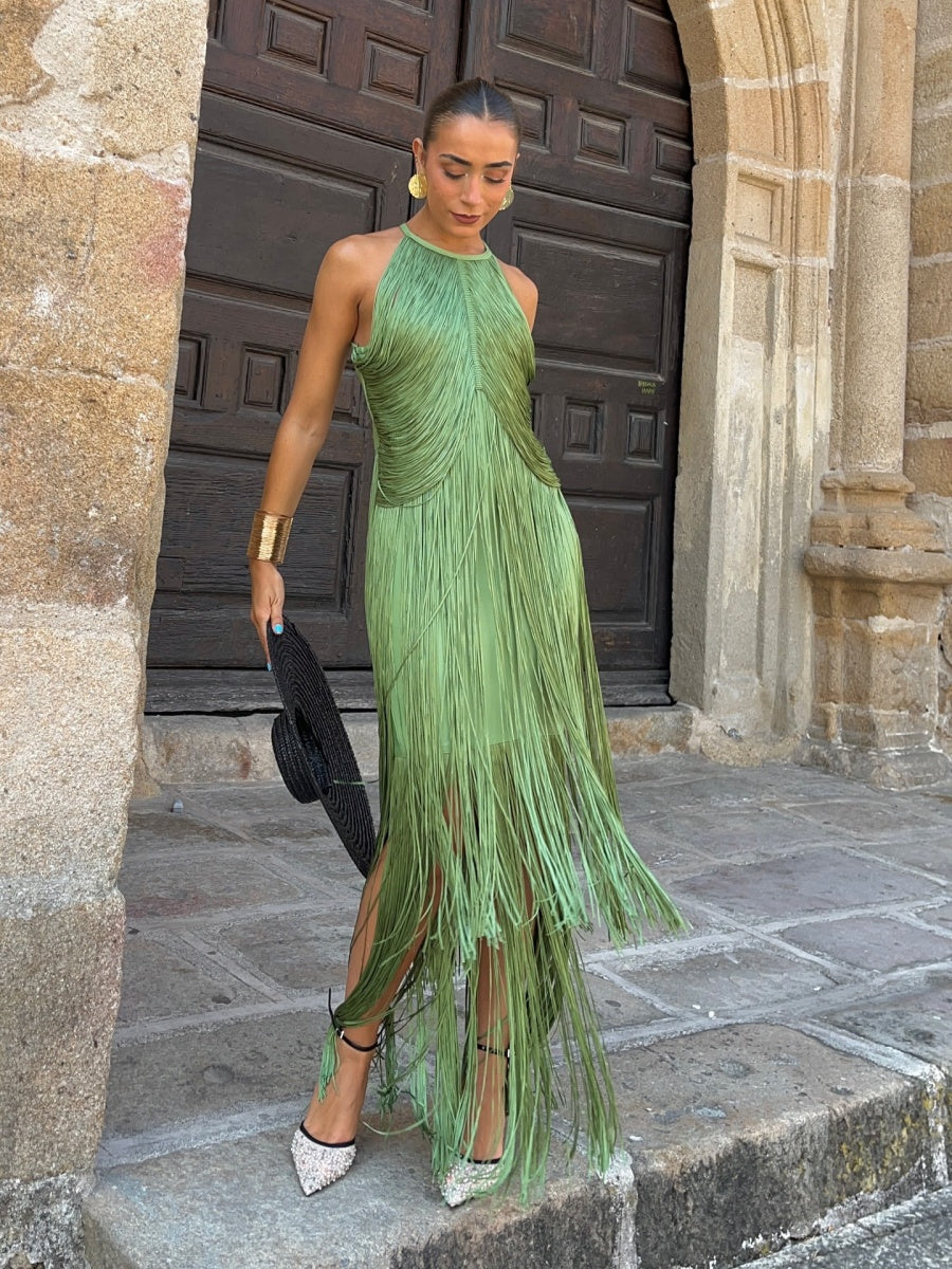 Halter-neck Tassel Long Dress