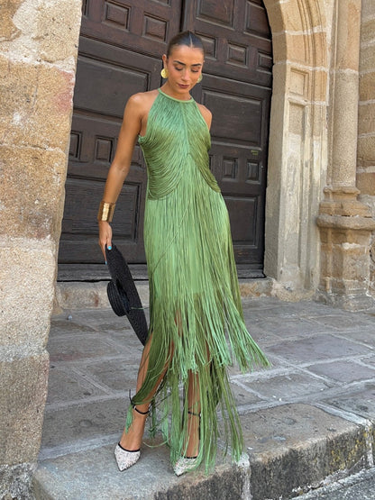 Halter-neck Tassel Long Dress