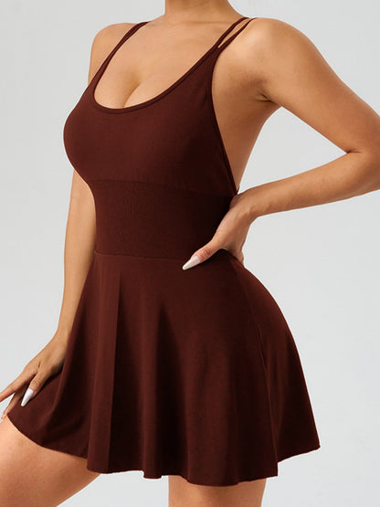 Seamless Elastic Tennis Skirt Cross Straps Anti-exposure Fitness Yoga Clothes Mini&Short Dresses