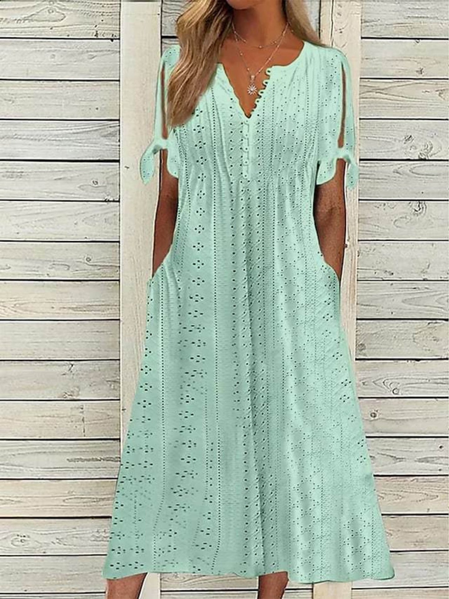 Hollow Out Off-shoulder V-neck Lace Ruffles Maxi Dresses