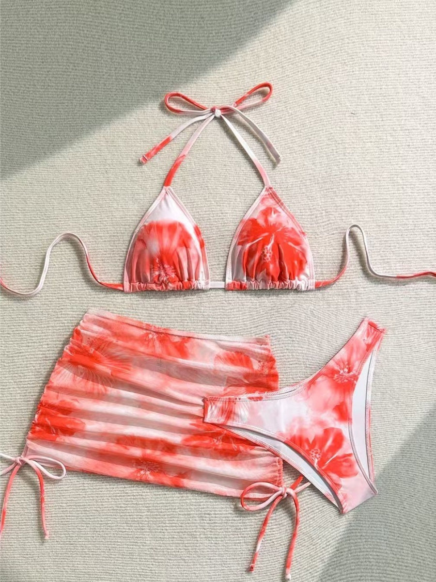 Printed Drawstring Halter Set 3-piece Sets Bikinis