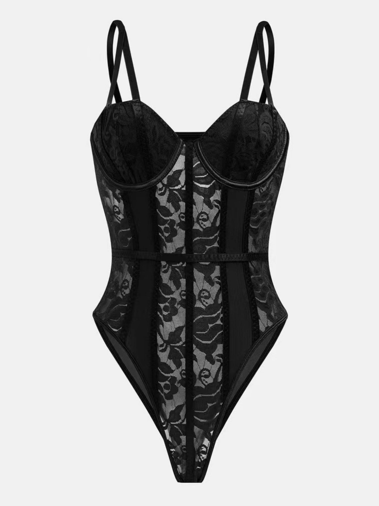 Lace Patchwork See-through Fishbone Backless Halter Top Bodysuits