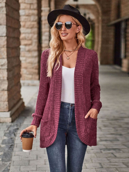 Roughed Ribs Leisure Splicing Long Sleeve Cardigans
