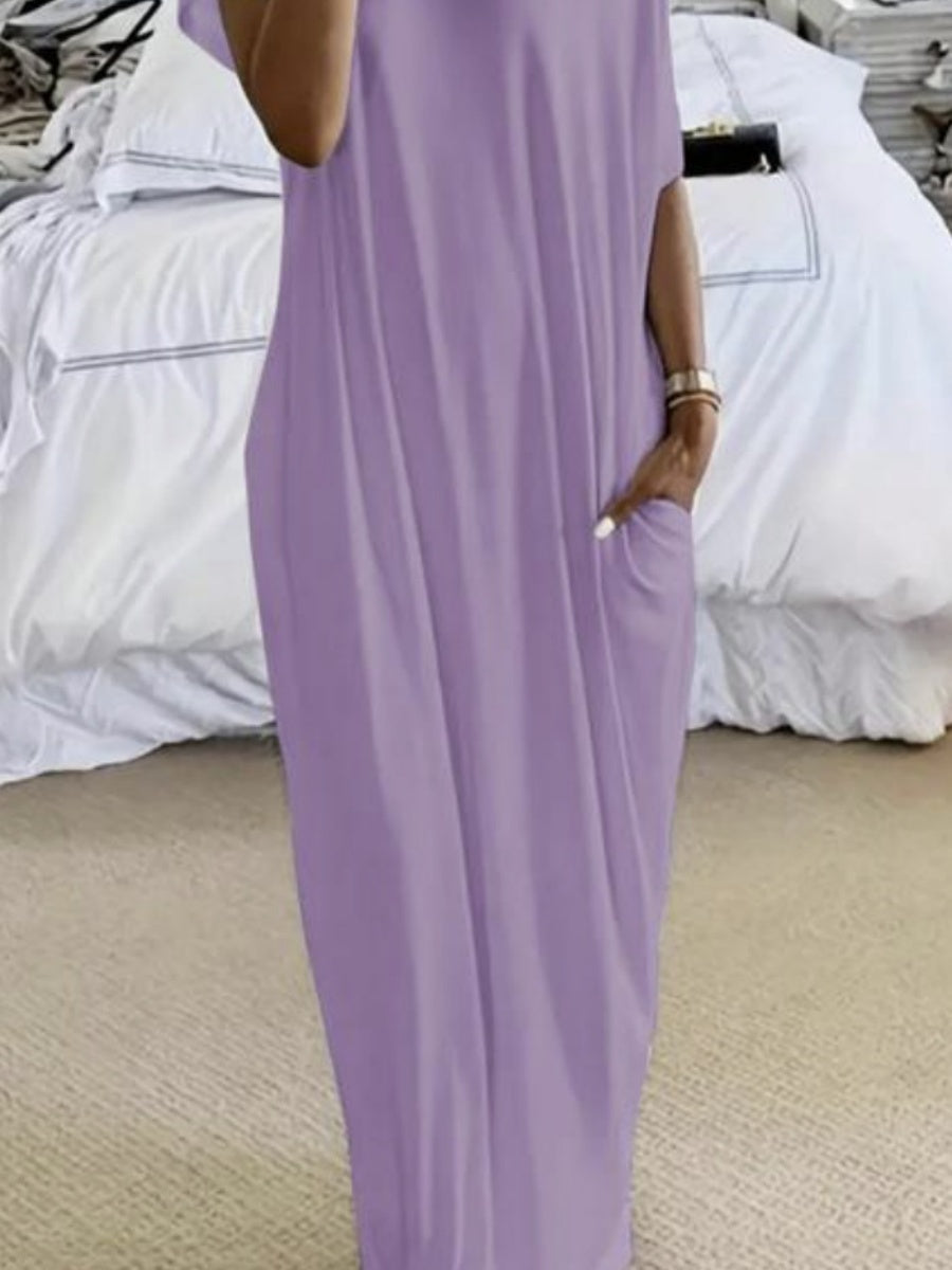 Sloping Shoulders Pocket Straight-fit Loose-fit Maxi Dresses