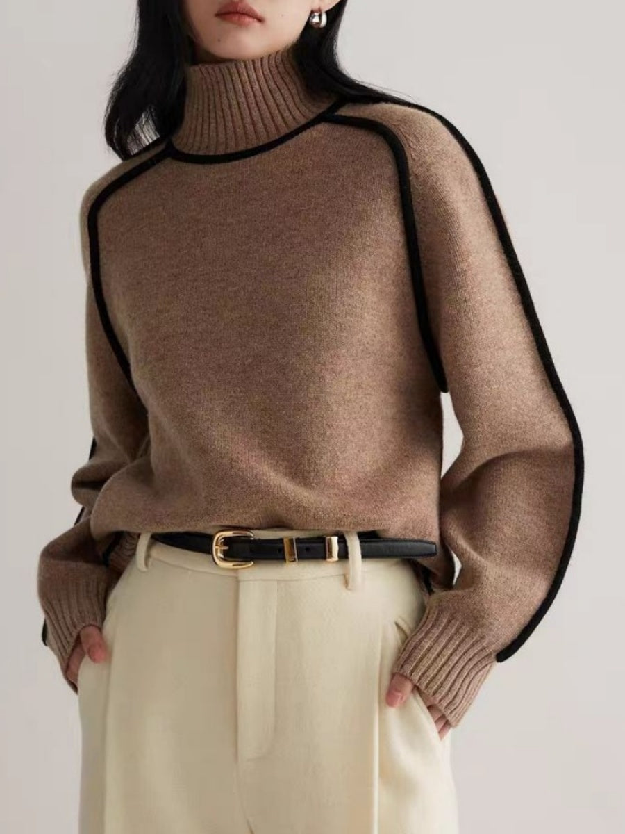 Color-blocked Stripes Splicing Half Turtleneck Sweaters